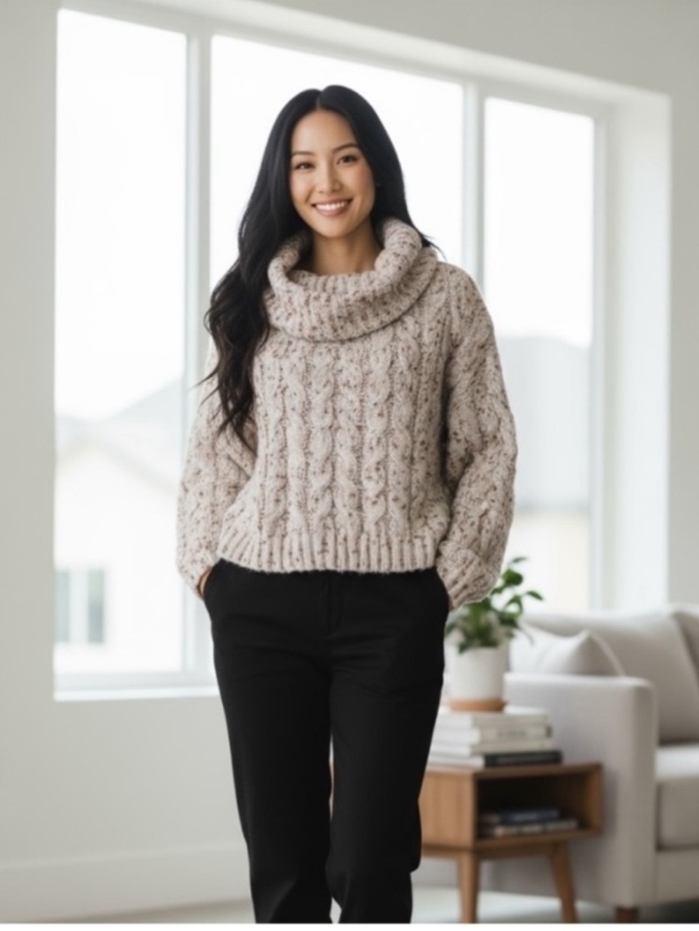 Moon & Madison textured chunky cozy knit turtleneck long sleeve sweater large